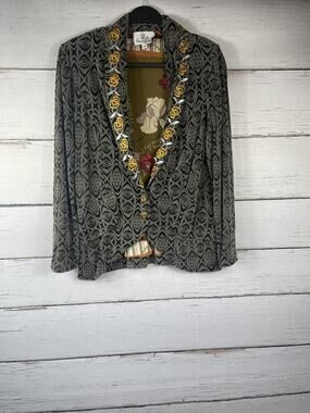 Viviana Gabeiras Blazer Women's M Gray Geometric Embroidered Floral Lined Jacket